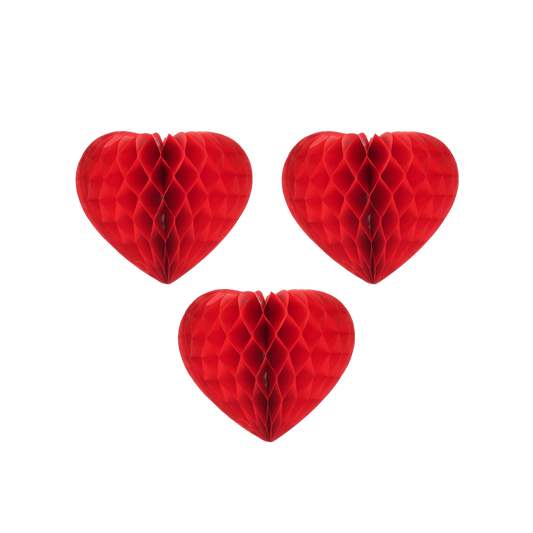 Honeycomb Heart 10cm Red, Pack of 3