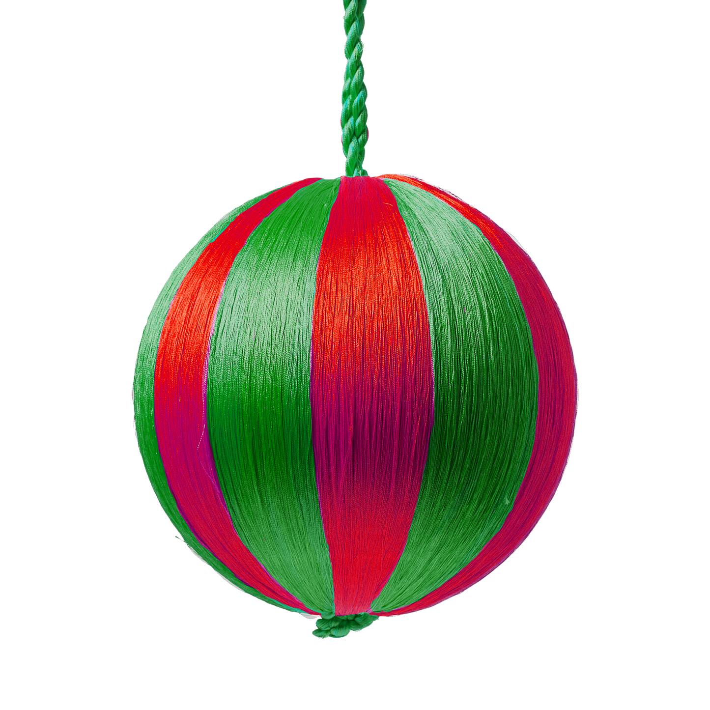 Satin Stripe Bauble Red & Green, 7 cm