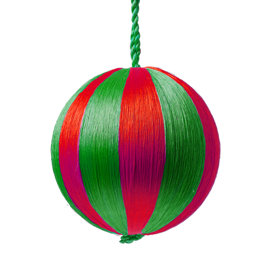 Satin Stripe Bauble Red & Green, 7 cm