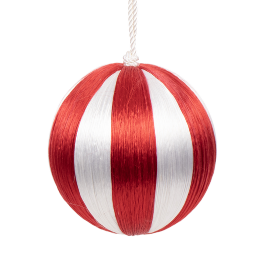 Satin Stripe Bauble Red & Natural, 7 cm