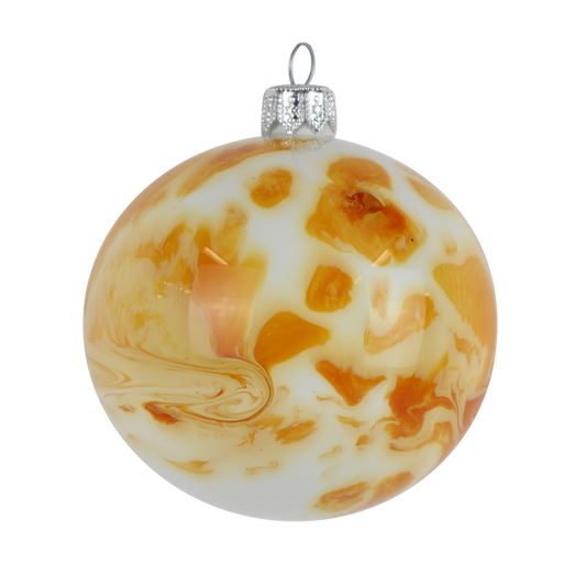 Marble Glass Bauble Amber, 8 cm