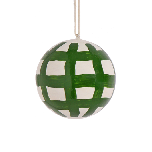 Papier Mache Brushstroke Check Bauble Fir, 7 cm