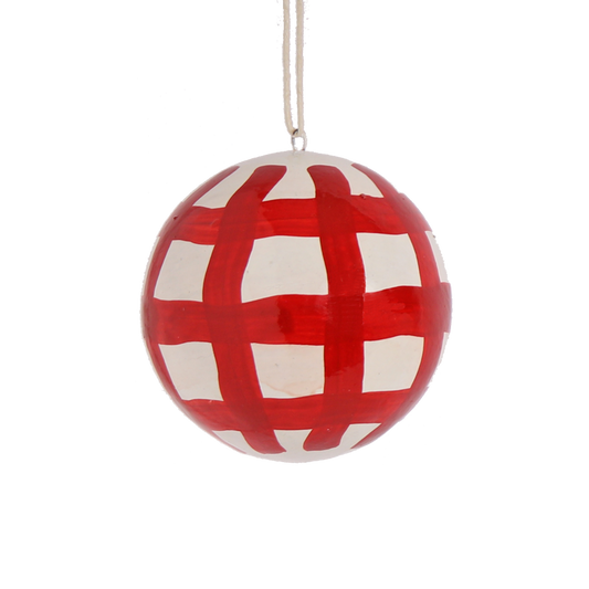 Papier Mache Brushstroke Check Bauble Crimson, 7 cm