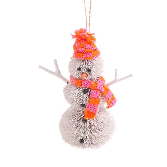 Bristle Snowman Decoration, 12 cm