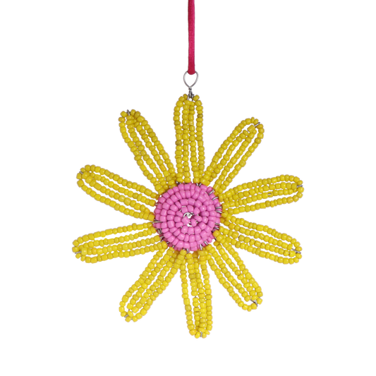 Beaded Flower Decoration Yellow, 10 cm