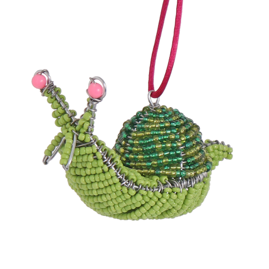 Beaded Snail Decoration Green, 10 cm