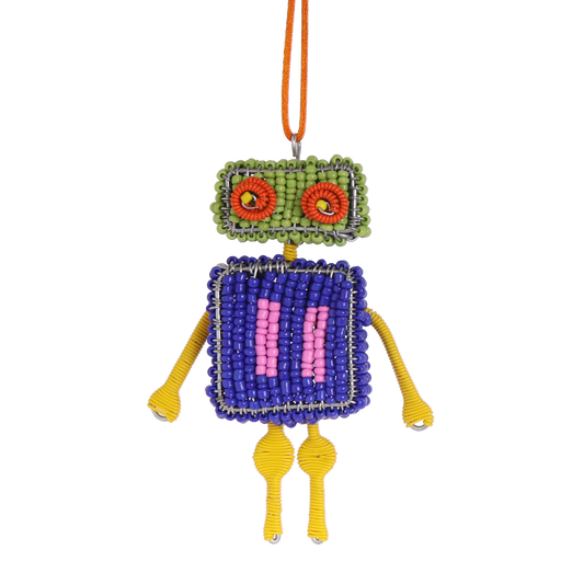 Beaded Block Robot Decoration Blue, 10 cm