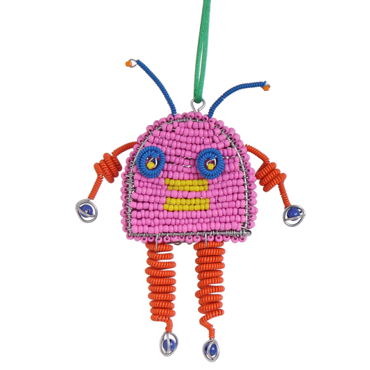 Beaded Electric Robot Decoration Pink, 12 cm