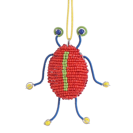 Beaded Beetle Robot Decoration Red, 11 cm