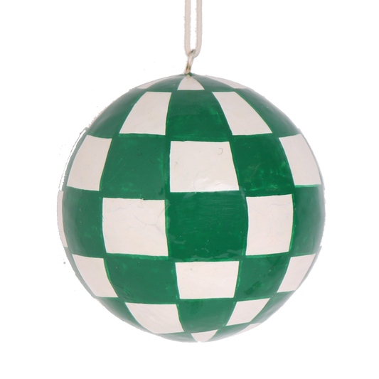 Papier Mache Checkerboard Bauble Spruce, 7 cm