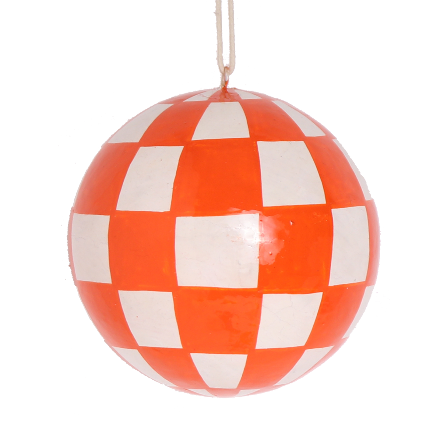 Papier Mache Check Bauble Clementine, 7 cm