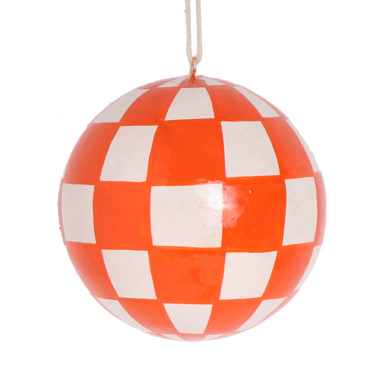 Papier Mache Check Bauble Clementine, 7 cm