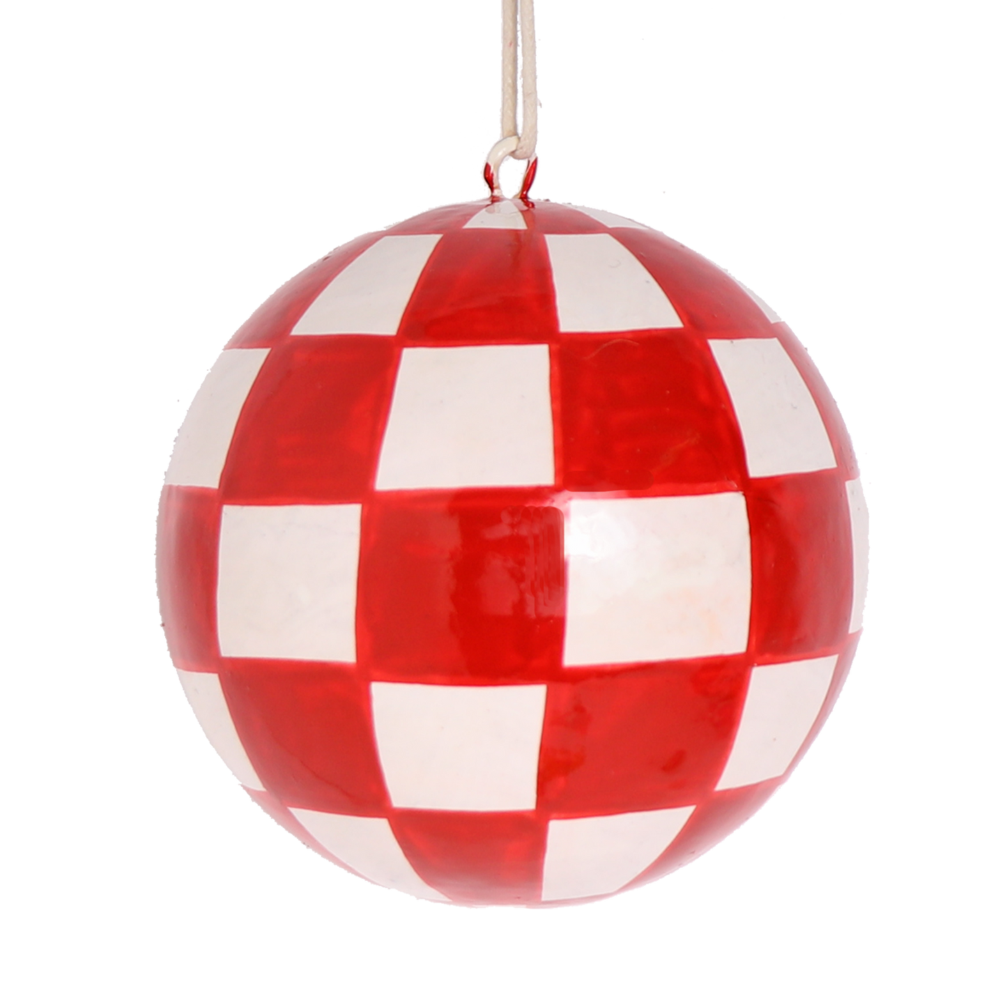 Papier Mache Check Bauble Berry, 7 cm