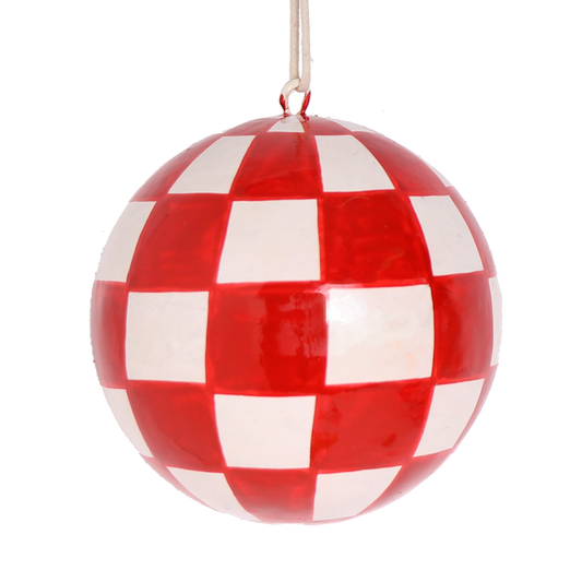 Papier Mache Check Bauble Berry, 7 cm