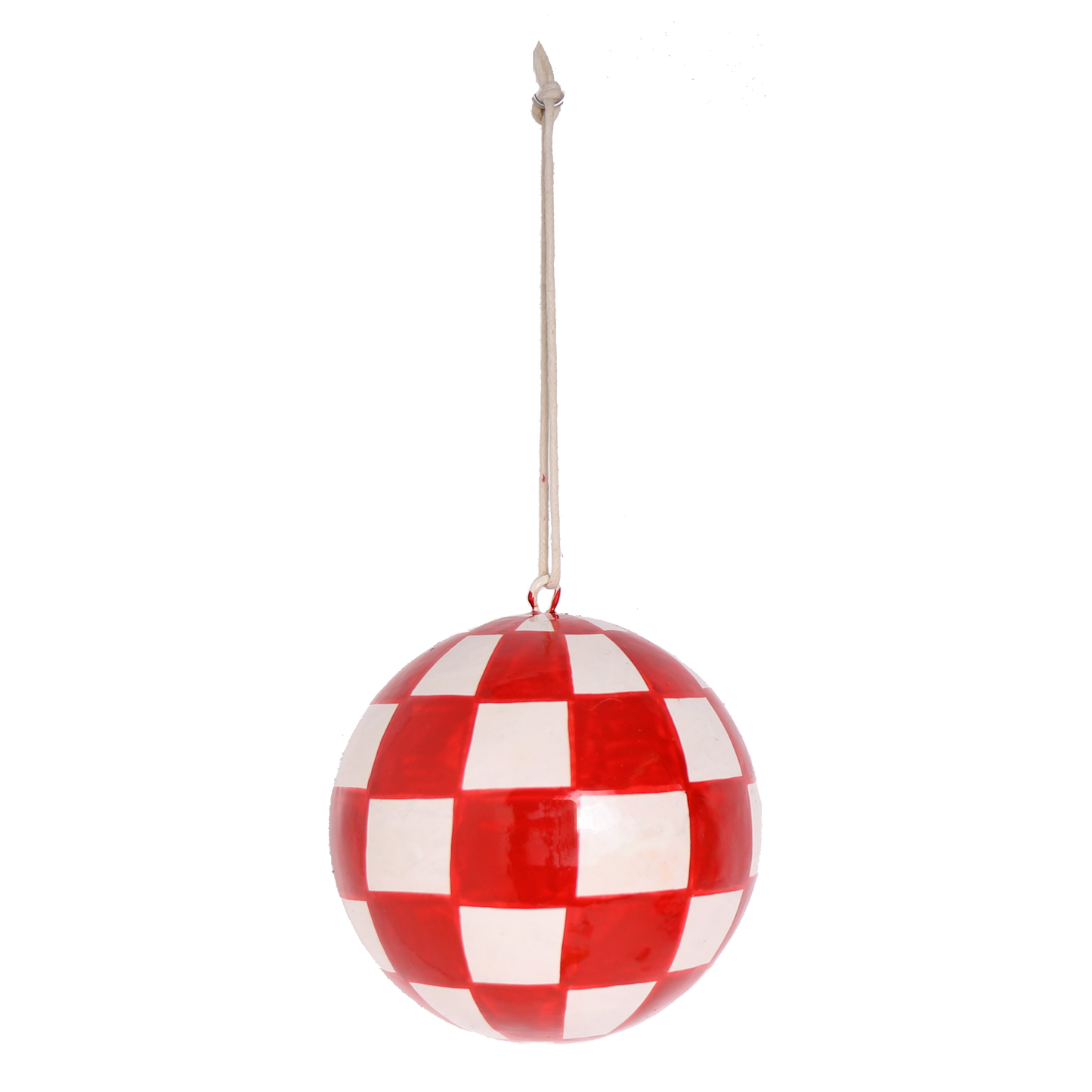 Papier Mache Check Bauble Berry, 7 cm