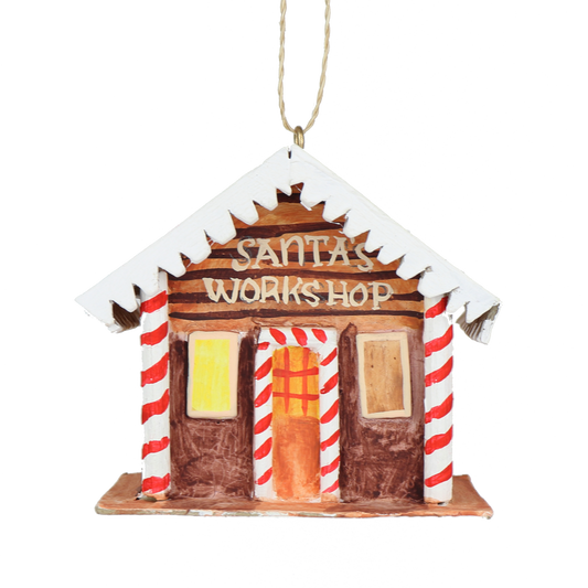 Papier Mache Santa'S Workshop Decoration, 9 cm