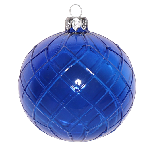 Cut Glass Bauble Sapphire, 8cm