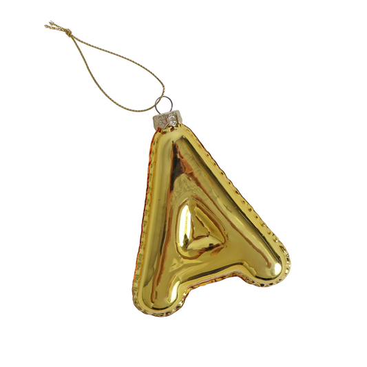 A Balloon Letter Glass Decoration Gold, 12 cm