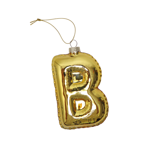 B Balloon Letter Glass Decoration Gold, 12 cm