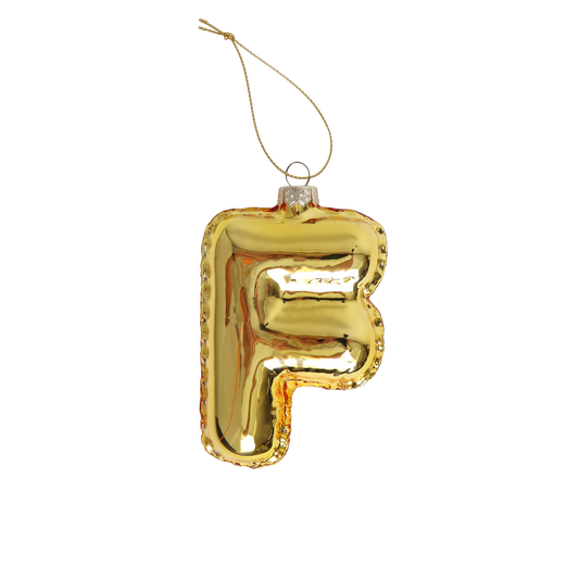 F Balloon Letter Glass Decoration Gold, 12 cm