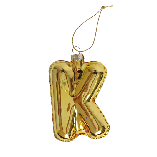 K Balloon Letter Glass Decoration Gold, 12 cm