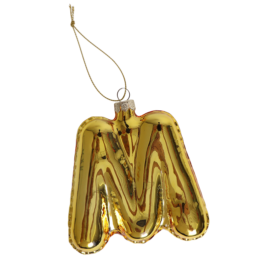 M Balloon Letter Glass Decoration Gold, 12 cm