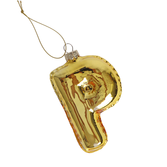 P Balloon Letter Glass Decoration Gold, 12 cm