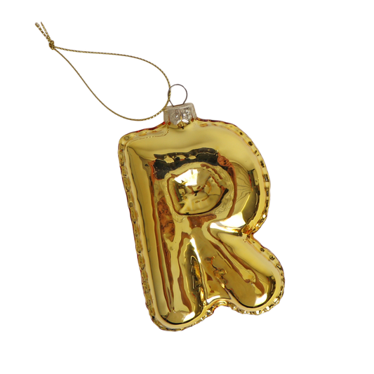 R Balloon Letter Glass Decoration Gold, 12 cm