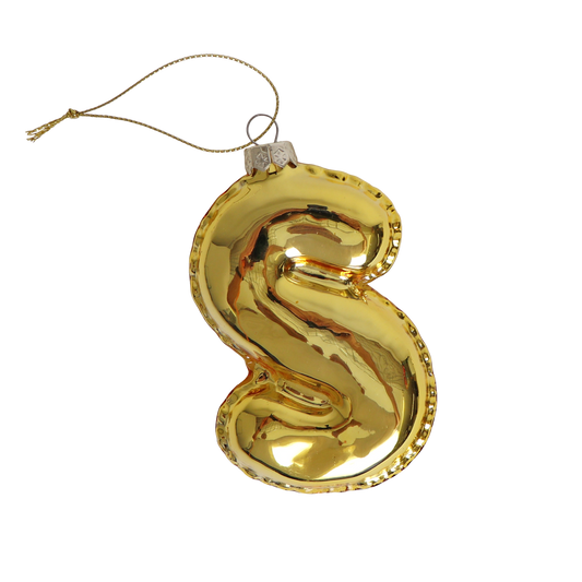 S Balloon Letter Glass Decoration Gold, 12 cm