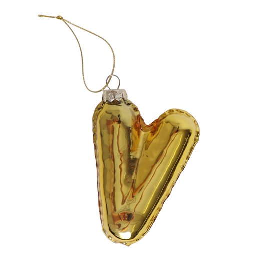 V Balloon Letter Glass Decoration Gold, 12 cm