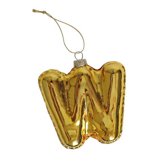 W Balloon Letter Glass Decoration Gold, 12 cm