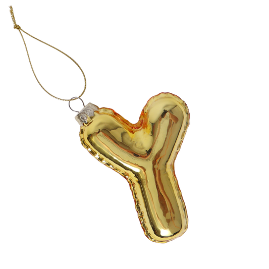 Y Balloon Letter Glass Decoration Gold, 12 cm