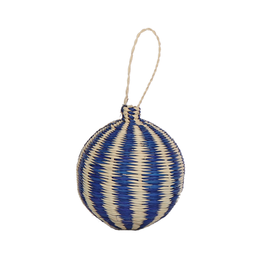 Woven Stripe Bauble Navy, 6 cm