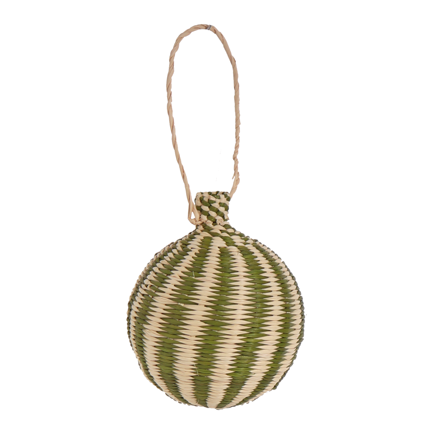 Woven Stripe Bauble Olive, 6 cm