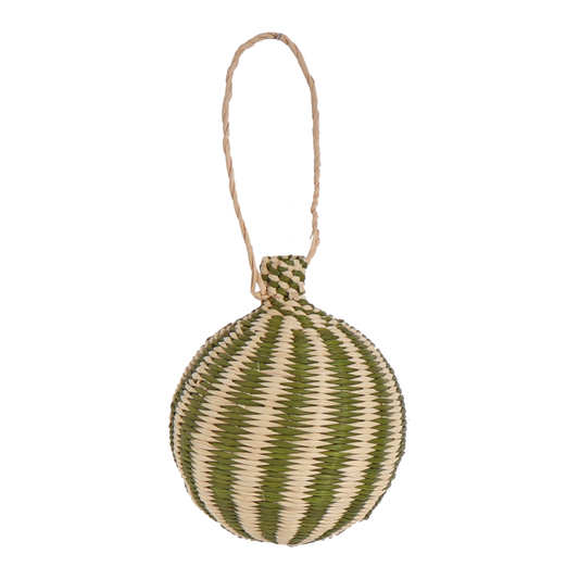 Woven Stripe Bauble Olive, 6 cm