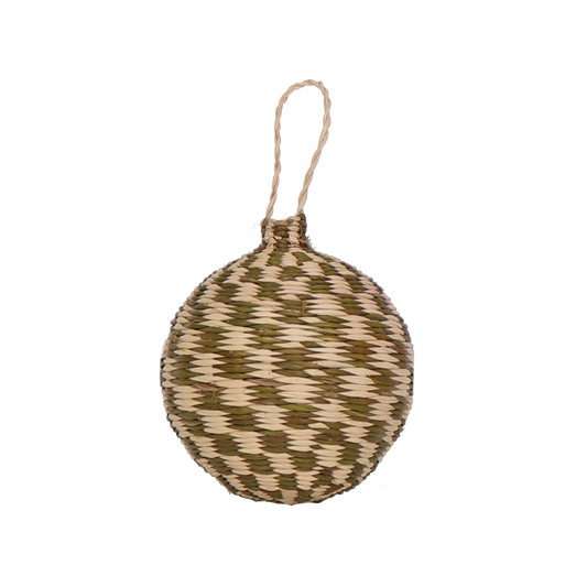 Woven Check Bauble Olive, 6 cm