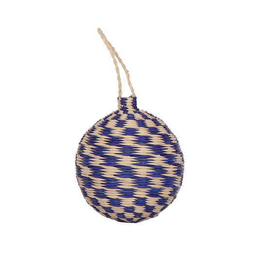 Woven Check Bauble Navy, 6 cm