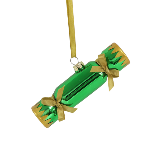 Christmas Cracker Glass Decoration Green, 10 cm